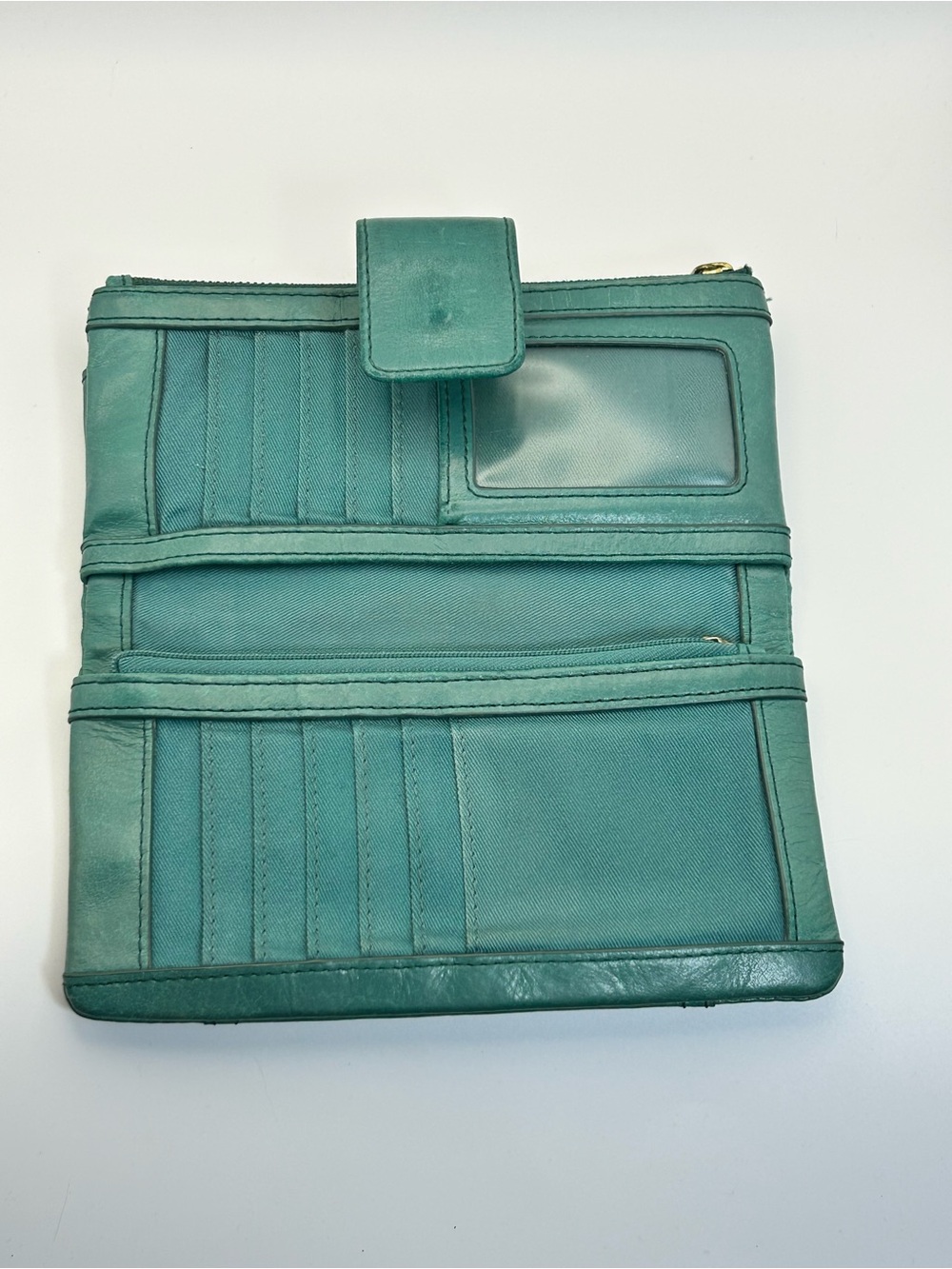 Vintage Fossil Ellis Green Leather Women's Clutch Wallet Multi-slots Zip Snap - Picture 7 of 12